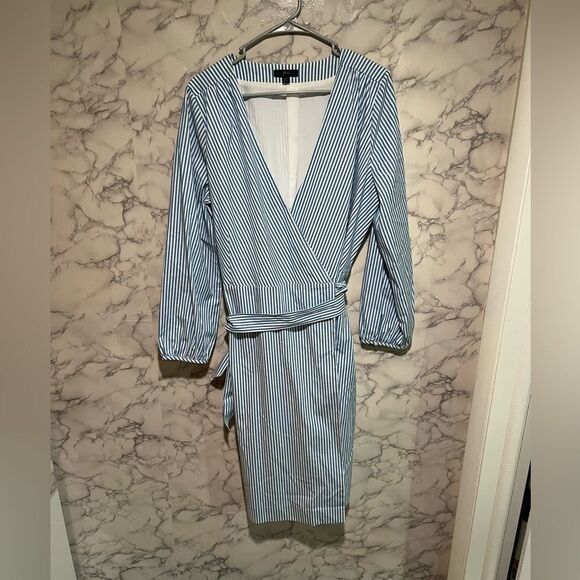 J. Crew Wrap Dress in Striped Cotton Poplin Size 14T - Picture 7 of 13